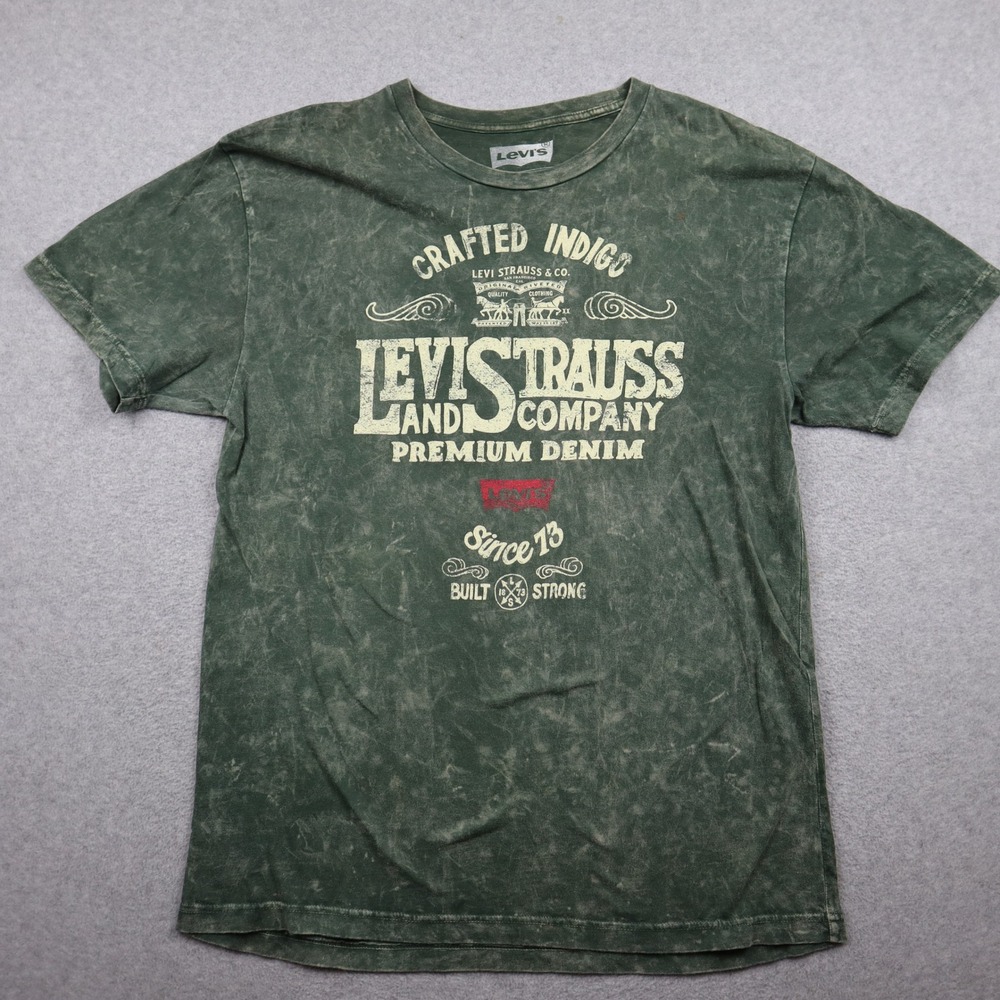 Levis T-Shirt Mens Large Graphic Tee Green Mineral Wash Cotton Short Sleeve